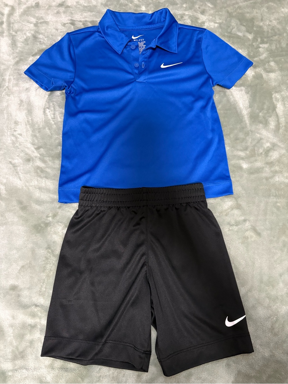 Nike Royal Blue Polo and Black Athletic Shorts Set for Kids